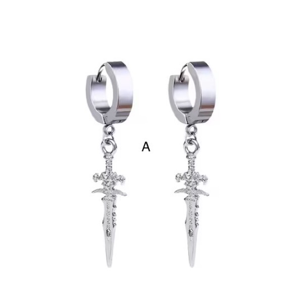 Punk Stainless Steel Mens Hoop Earrings Round Cross Gothic Hip Hop Ear Jewelry - Picture 4 of 9